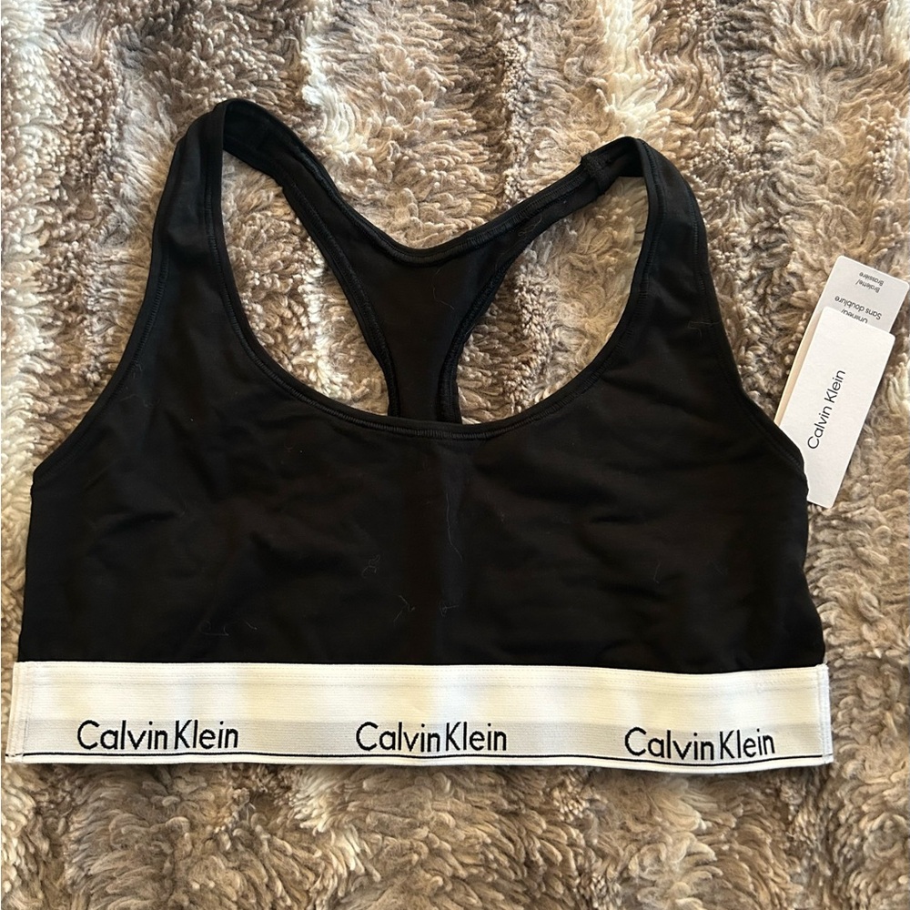Calvin Klein Black Sports Bra with White Logo Band